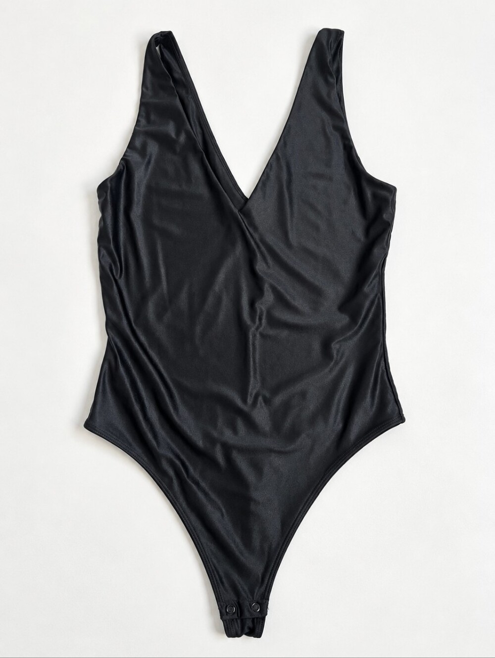 Babaton Aritzia Black Satin V-Neck Thong Bodysuit Size S